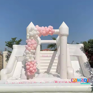 Castillo de SALTO para exteriores e interiores, casa hinchable blanca, casa de rebote inflable con doble tobogán y pozo de bolas - Product Image 2