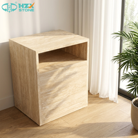 Table de chevet moderne en travertin beige clair HZX Premium, personnalisable, imperméable et écologique, pour villa et hôtel