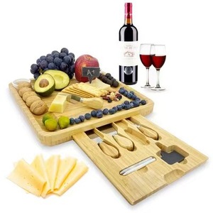 Bamboo Cheese Board With <b>Knife</b> Set 33x33 Cm Creative Cutting Board For Deli <b>Bread</b> And Cheese Serving - Product Image 1