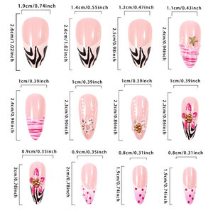 Faux ongles 3D personnalisés en gros à motif floral rose – Ongles artificiels adhésifs en forme d'amande ou carrés, style Sweet Wearable - Product Image 3