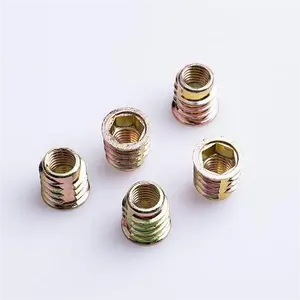 M8*15mm Zinc Alloy Color Zinc Plated Double Threaded Insert Nut D Type Nuts Flanged Tapping Inserts For Softwood Furniture