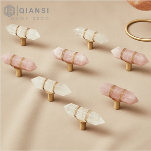 Qiansi HK0104 黄铜天然水晶现代卧室梳妆台橱柜拉手，适用于厨房橱柜门抽屉拉手，易于使用 - Product Image 2