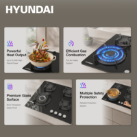 Table de cuisson à gaz encastrable HYUNDAI en acier inoxydable, 2 brûleurs, 30 cm, 4200 W, avec protection anti-extinction de flamme, pour usage domestique et hôtelier