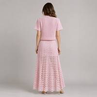 Joydressing Ensemble deux pièces élégant rose en crochet pour femme, avec cardigan en maille ajourée orné de strass et robe midi, vente en gros et personnalisation
