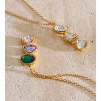 Collier JINYOU 8773, style chic français, en acier inoxydable, pendentif avec charme en cristal multicolore, chaîne épaisse
