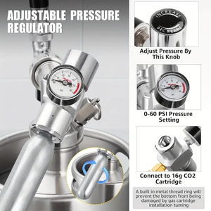 Mini Dispensador de Barril de Cerveza de Acero Inoxidable con Grifo y Regulador de CO2, Lanza para Barril de 2L/3.6L/4L/5L/10L, Growler Portátil - Product Image 4