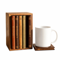 Ensemble de 5 sous-verres vintage en bois style livre avec support pour boissons, décoration de bar à domicile et de cuisine