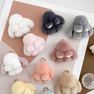 8cm Kawaii Màu Hồng Bunny lông Rex thỏ Pompom Búp bê mặt dây chuyền Thú nhồi bông sang trọng thỏ Móc khóa đồ chơi xe túi ví quyến rũ vòng chìa khóa - Product Image 1