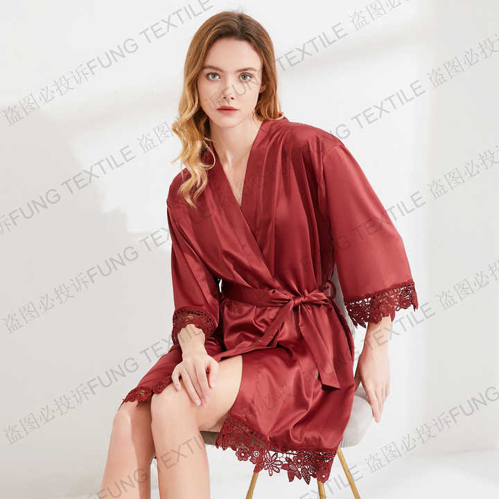 FUNG 3031 High Quality Women 100% Polyester Robes Kimono Lace Robe ...