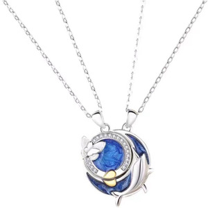 Argento blu mare farfalla e balena sole luna stella coppia collana moda uomo donna sole luna coppia collane - Product Image 5