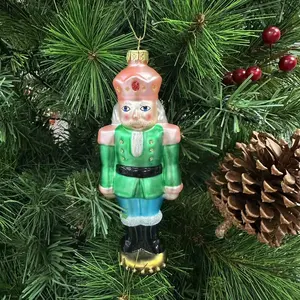 BSCI Factory Latest Launches Christmas Crafts Customized Glass Ornaments Nutcracker Soldier Christmas Glass Ornaments