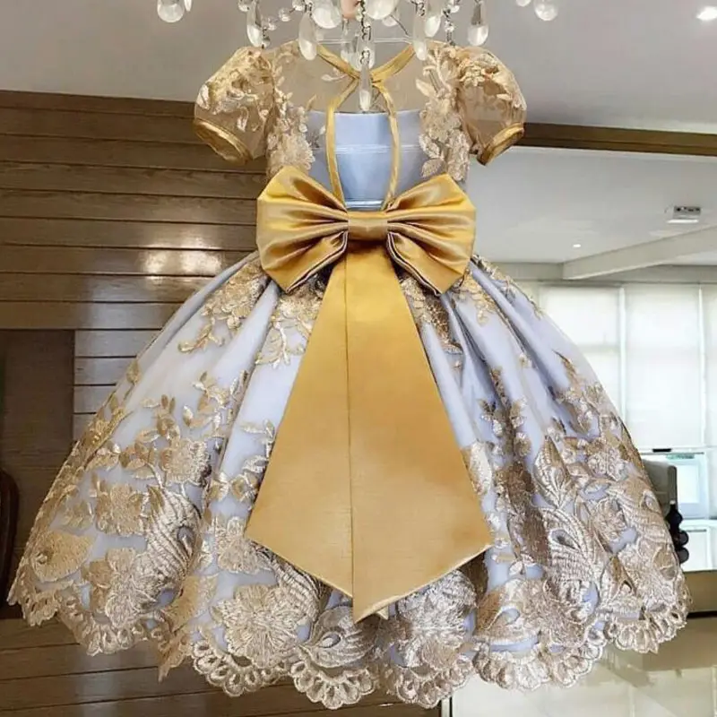 Amazon hot sale girls dress elegant new year princess children banquet wedding girl birthday dress skirt