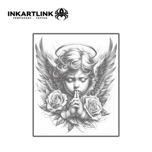 INKARTLINK - Pegatinas de Tatuajes Temporales para el Cuerpo, Diseño de Ángel y Rosa, Resistentes al Agua, Ecológicas, Duran 15 Días, Paquete al por Mayor - Product Image 3