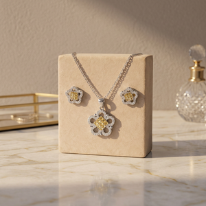 Collier pendentif en argent sterling 925 avec pierre précieuse jaune vif au centre, design floral halo, bijoux pour femmes - Product Image 3