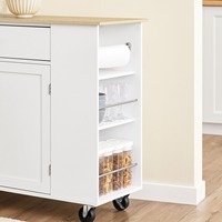 Meuble de rangement autoportant moderne blanc de qualité export avec roulettes, table d'îlot de cuisine roulante avec plan de travail