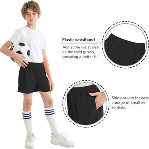 Shorts de basketball pour garçons, noirs, taille mi-haute, respirants, en polyester et coton tricoté, décontractés, avec bande latérale, tailles jeunesse 2T - Product Image 5