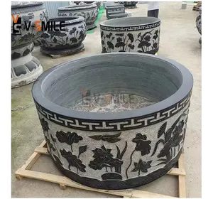 China supplier man made custom sculpture lotus statue granite stone flower pot large stone flower pots