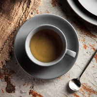 Ensemble de tasses à café en céramique gris vintage de 340ml tasse à thé en grès et soucoupe pour tasses à café en porcelaine Cappuccino Latte