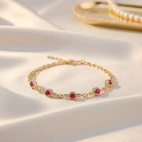 En stock / Personnalisé – Magnifique bracelet manchette plaqué or 18 carats avec rubis, chaîne pavée simple de pierres précieuses rouges, style tendance, bijoux fins pour femme