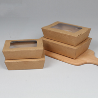 Hot Selling 500Ml 1200Ml 1600Ml Natuurlijke Bruin Wegwerp Kraft Papier Doos Met Venster Salade Nemen Kraft papier Maaltijd Doos