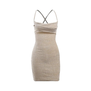Scollato tinta unita in tinta unita senza schienale speziato ragazza con cintura alta Sexy senza maniche vestito aderente glutei - Product Image 6