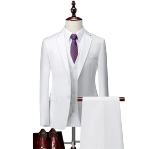 2023新款3件套白色外套长裤套装男士婚礼套装
