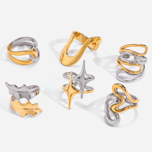 Ensemble de bagues colorées à motifs géométriques étoiles, bijoux de mode pour femmes, cadeau en acier inoxydable et titane - Product Image 1