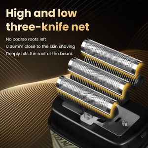 Afeitadora Eléctrica Profesional de Metal para Barba, Recargable, Inalámbrica, con Doble Cuchilla de Lámina Metálica para Hombres - Product Image 5
