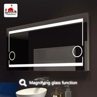 Reloj Digital Moderno para Hotel, Rectangular, sin Marco, con LED, Altavoz Bluetooth, Lupa 3x-5x, Iluminado, para Baño, Cosmético, de Pared