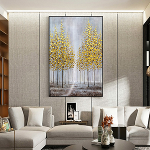 Tóm tắt 100% vẽ tay trang trí tường nghệ thuật hình ảnh mùa thu rừng handmade vải sơn vàng cây sơn dầu vải nghệ thuật - Product Image 4