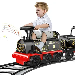 Newest Children Electric Vehicle Locomotive Sound Light Storage Seat Ride Train With Track Ride electric track classical model