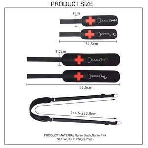 Joli jouet sexuel pour femmes, kit de bondage en cuir noir et rose avec menottes et attaches pour les pieds pour les activités BDSM et SM - Product Image 2
