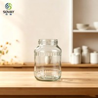 Pot de conservation décoratif en verre cannelé de 1700 ml avec ouverture filetée, bocal en verre transparent pour confitures maison, aliments secs et emballage en vrac