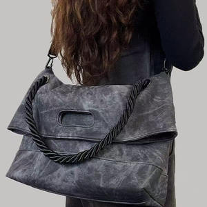 Large Capacity <b>Soft</b> Textured PU Leather Tote <b>Bag</b> Two-Tone Design with Top Handle and <b>Crossbody</b> Strap - Product Image 1