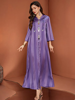 2025 nouveau Design femmes Robe traditionnelle rayé imprimé Caftan Abaya musulman Robe Femme longue Robe avec capuche