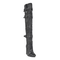 Bottines tendance pour femmes, nouveau design en denim, talon épais, au-dessus du genou, bottines personnalisées pour femmes