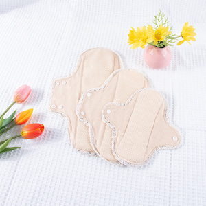 Serviettes hygiéniques réutilisables écologiques en coton avec ailettes, bordure en dentelle, plusieurs tailles SML, <span class=keywords><strong>couche</strong></span> supérieure en maille, extérieur imperméable pour femmes - Product Image 6