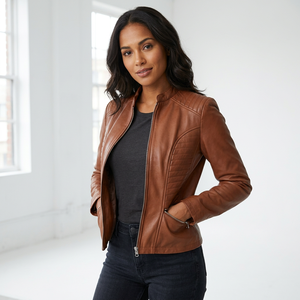 Direct Factory Supplier Genuine Cowhide Leather Ladies <b>Biker</b> <b>Jacket</b> Winter Wear Breathable Windproof Plain Dyed Leather <b>Jackets</b> - Product Image 2