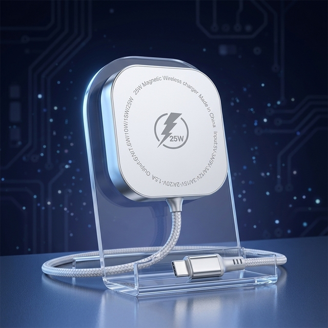 New 25W Fast Wireless Charger OEM Metal case with Type-C Port Magnetic & Portable Desk Top Charger for Phone
