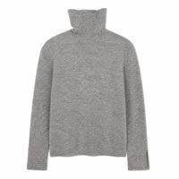 Pull-over décontracté pour femme à col montant en maille côtelée, mélange de laine mérinos et d'alpaga, manches longues, avec fentes aux poignets, doux et chaud pour l'hiver