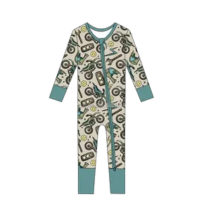 Toddler 210g / 240g 95% Bamboo Viscose And 5% Spandex Printed Romper Two Way Zipper Design Pajamas Jumpsuit