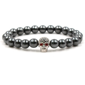 Micro-inlaid Zircon Skull <strong>Armor</strong> Head 8mm Matte Black Onyx Beads Trendy Unisex <strong>Bracelet</strong> Factory Direct Sales - Product Image 3