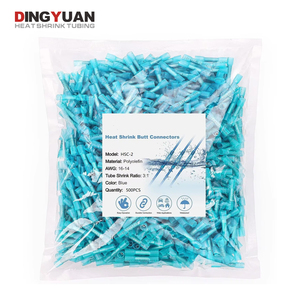 DINGYUAN 500 pièces bleu AWG16-14 isolé bout à bout épissure manchons thermorétractables <span class=keywords><strong>cuivre</strong></span> bout à bout connecteurs de fil - Product Image 1