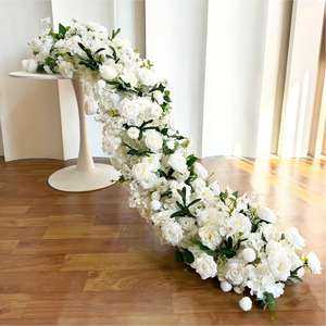 Centro de Mesa de Flores para Boda, Camino de Mesa de Flores Blancas de 200 cm de Largo, Camino de Mesa de Flores de Seda de Lujo en Blanco y Crema, Camino de Mesa de Flores de Rosas Púrpuras - Product Image 6
