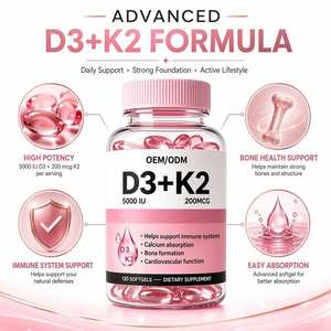 Etiqueta Privada Personalizada, 120 Cápsulas, 2 en 1, <span class=keywords><strong>Vitamina</strong></span> D3 K2 Vegana, Ingredientes Activos, Suplemento para Adultos en Cápsulas Blandas, Apoya la Salud de Huesos, Corazón e Inmunidad - Product Image 4