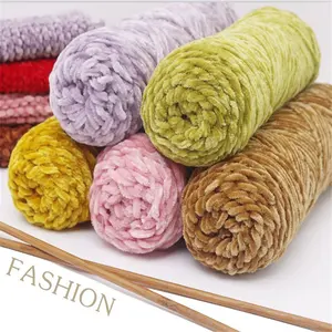 Cynthia Polyester Chunky Chenille Bulky Yarns Knitting and Crochet Gold Velvet DIY Fleece Yarn