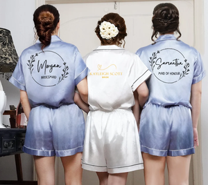 Pyjama pour femmes OEM, ensemble de pyjama en deux pièces, shorts de pyjama, satin de soie, pyjamas personnalisés pour demoiselles d'honneur, fête de mariage, ensemble de pyjamas pour femmes - Product Image 3