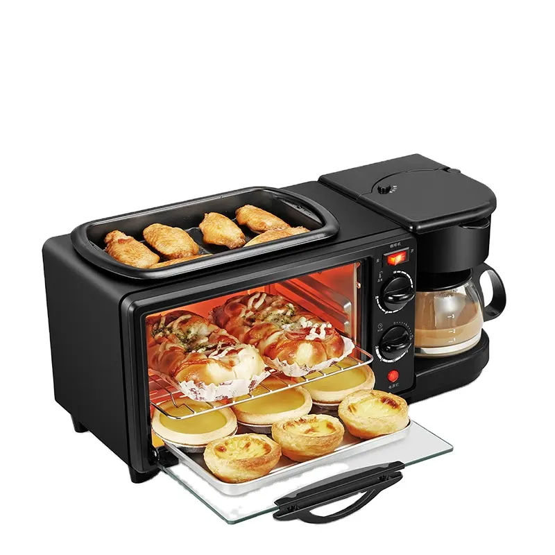 3 in 1 아침 식사 기계 드립 커피 메이커 빵 피자 오븐 프라이팬 토스터