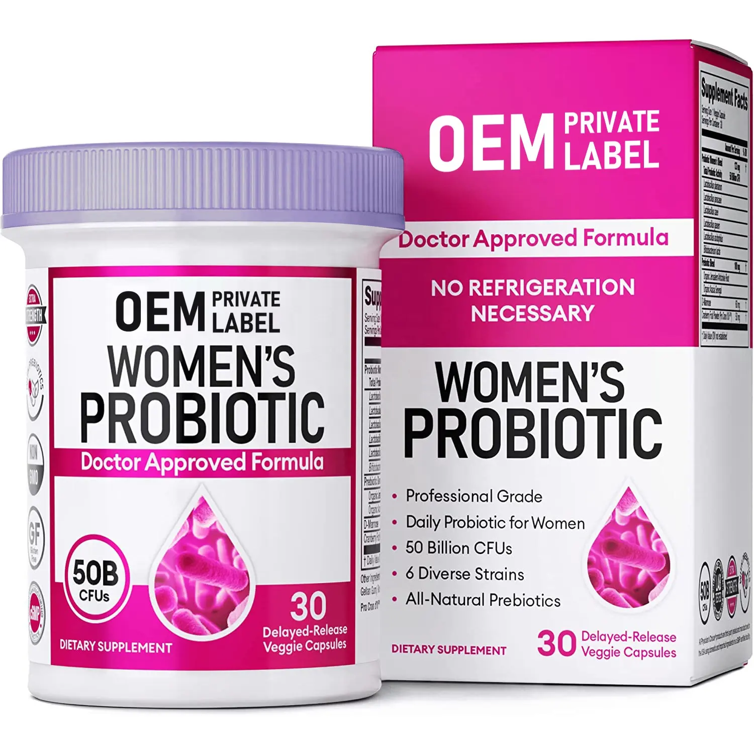 OEM Probiotics for Women 50 Billion CFU 6 Diverse Strains Organic Prebiotics For Women Digestive Feminine Health with Vitamins D
