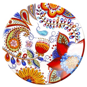 Plato de postre de cerámica redondo pintado a mano creativo juego de cena bohemio - Product Image 1